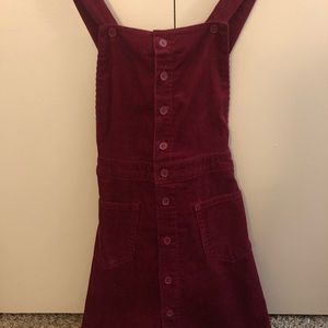 Last call -Red overall or pinafore dress